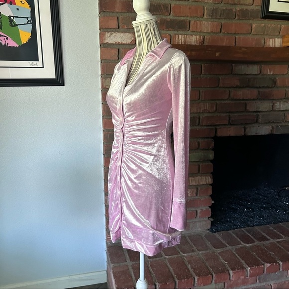 Free People Shayla Velvet Long Sleeve Mini Dress in Classic Pink Sz XS - Picture 7 of 10